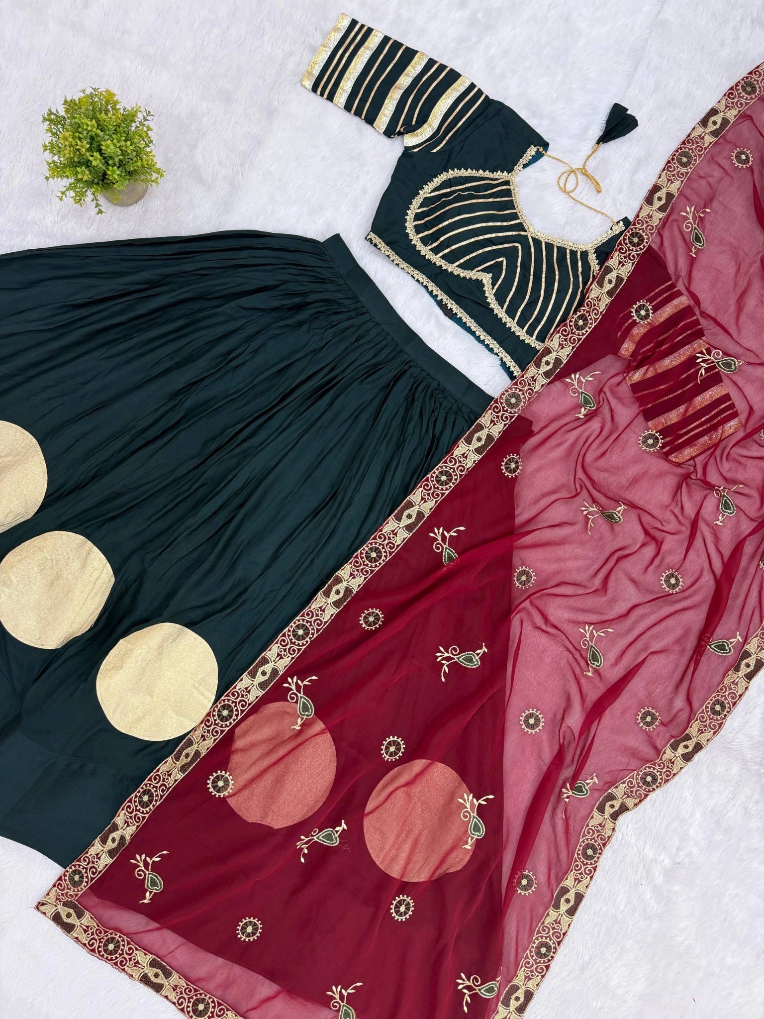 Dark Green Gota Work Lehenga All Angles Collage – KL202 – Kalyanja